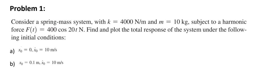 Solved Problem 1: Consider A Spring-mass System, With K = | Chegg.com