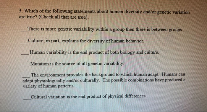 Solved 3. Which of the following statements about human | Chegg.com