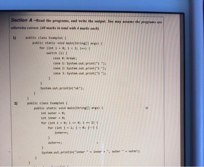 Solved Section A -Read the programs, and write the output. | Chegg.com