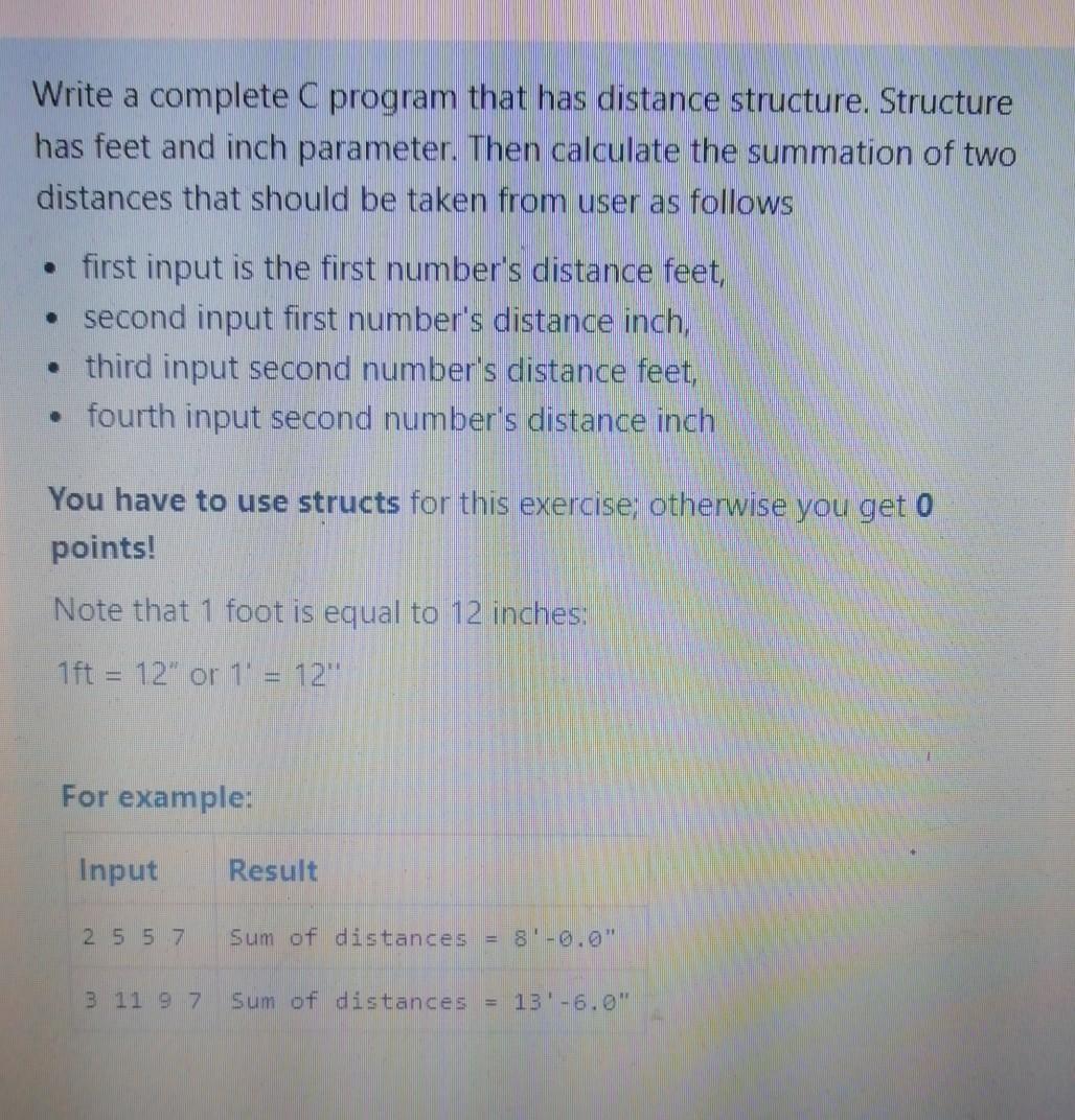 Solved Write a complete C program that has distance | Chegg.com