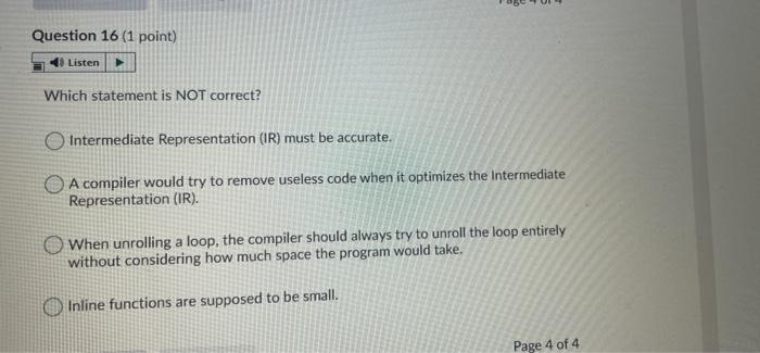 Solved Question 16 (1 Point) Listen Which Statement Is NOT | Chegg.com