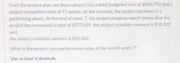 Solved From The Project Plan, We That A Project Has A Total | Chegg.com