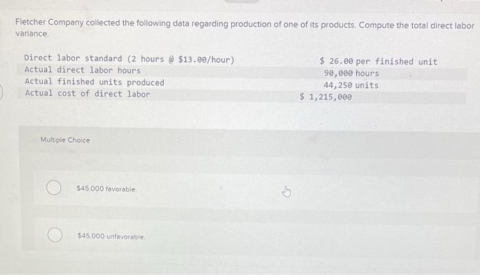 Solved Fletcher Company Collected The Following Data | Chegg.com