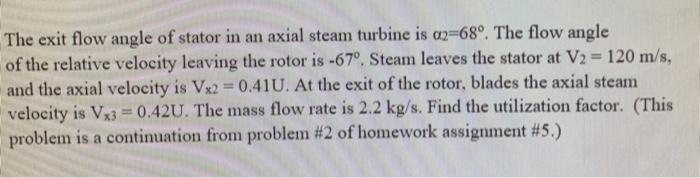 Solved The exit flow angle of stator in an axial steam | Chegg.com