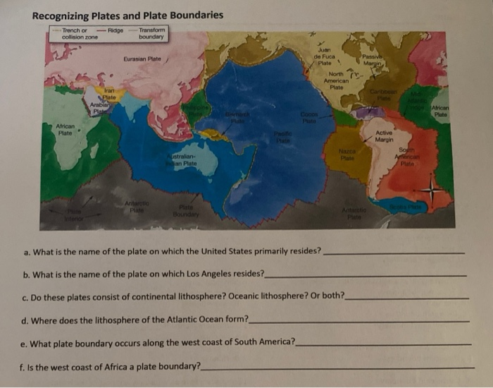 Solved Recognizing Plates and Plate Boundaries Trench or - | Chegg.com