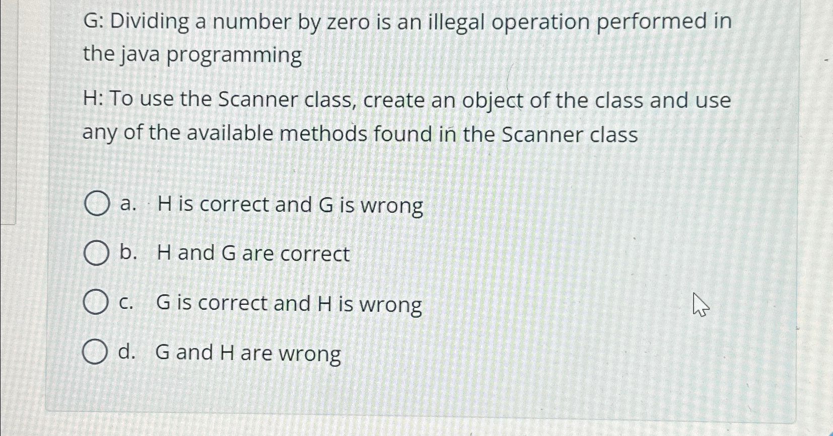 Solved G Dividing a number by zero is an illegal operation