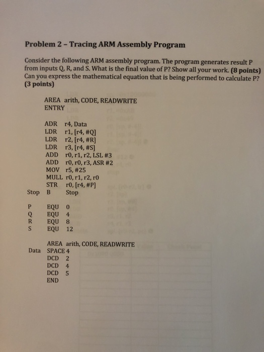 Solved Problem 2 - Tracing ARM Assembly Program Consider The | Chegg.com