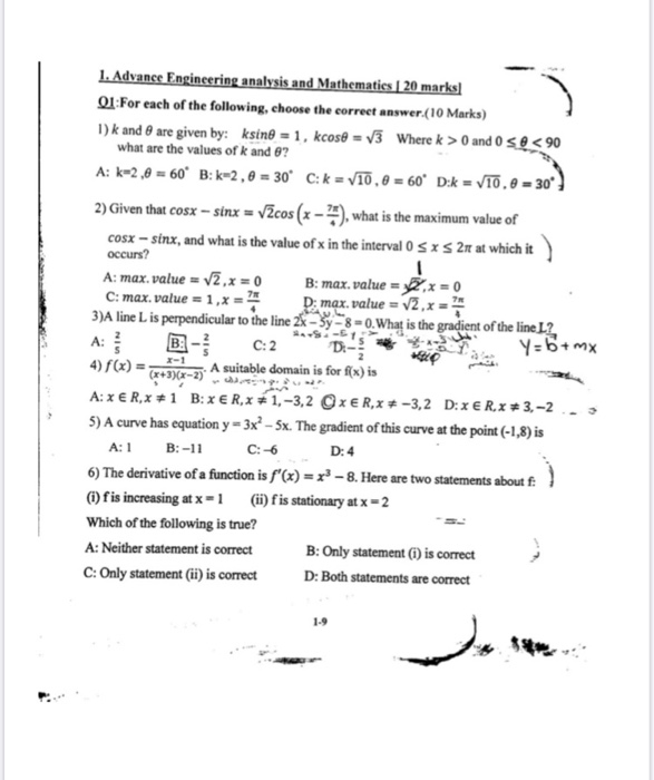 Advanced Engineering Questions Solved 1. Advance Engineering analysis and Mathematics 20 | Chegg.com