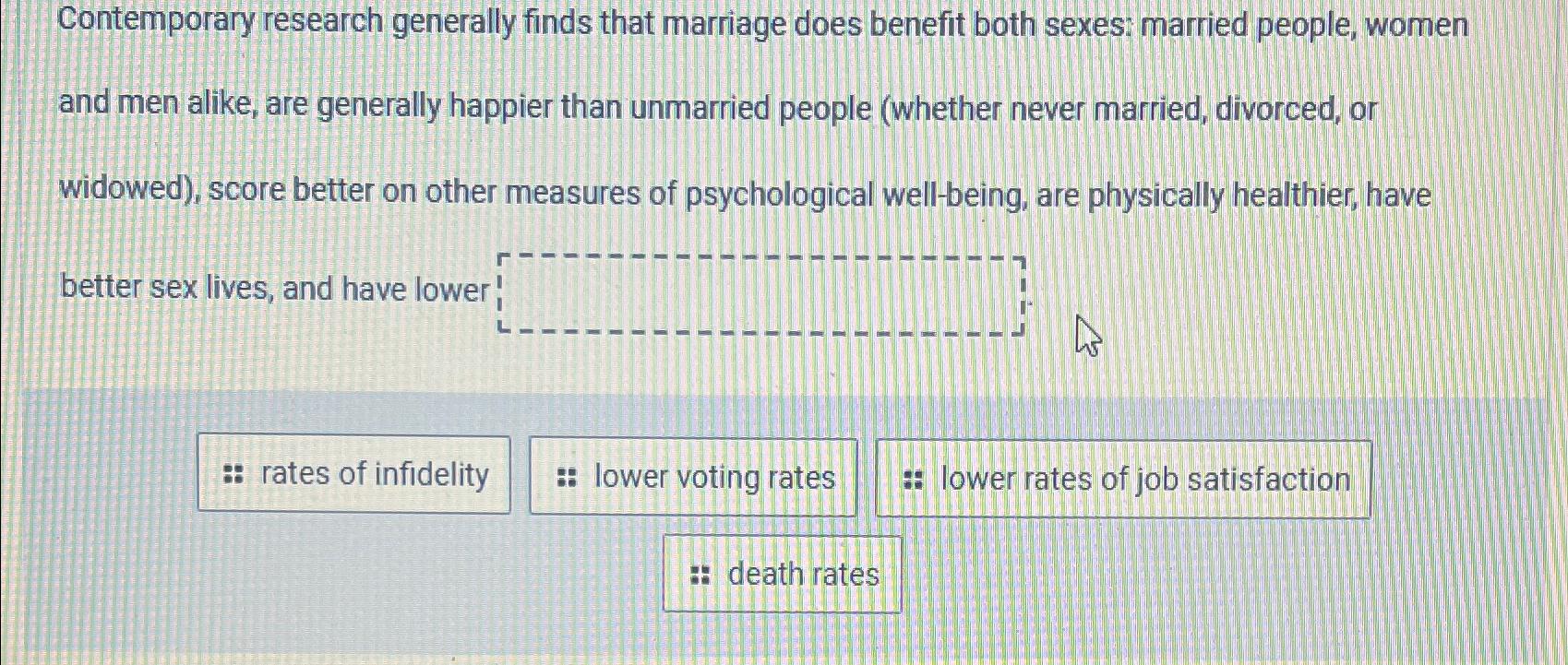 Solved Contemporary research generally finds that marriage | Chegg.com