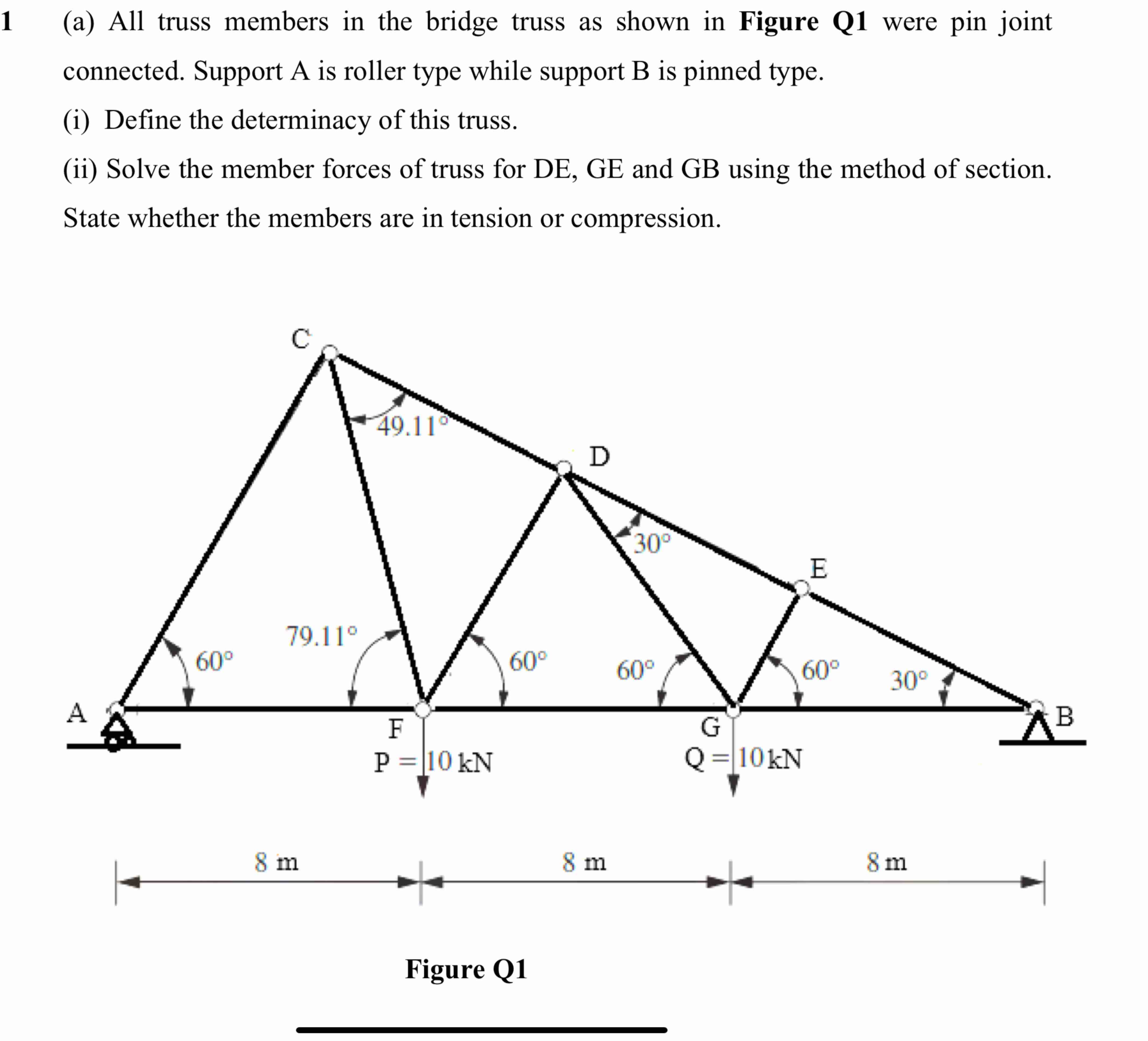 Trusses Math Solved 1 (a) All truss members in the bridge truss as shown | Chegg.com