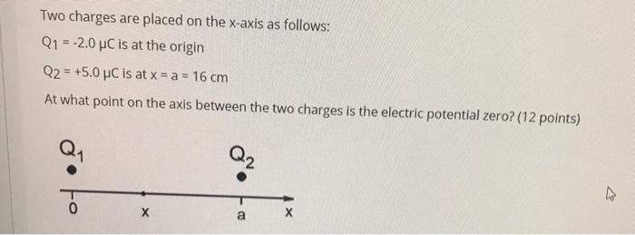 Solved Two charges are placed on the x-axis as follows: Q1 = | Chegg.com