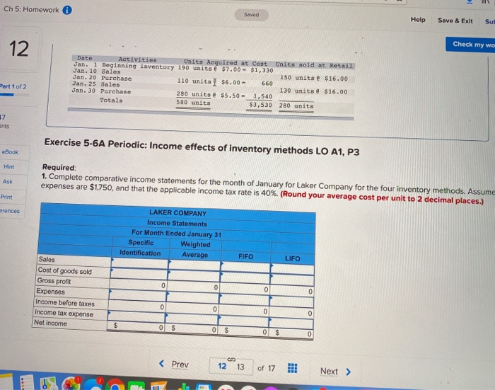 Solved Ch 5: Homework Saved Help Save & Exit Sul Check my wo | Chegg.com