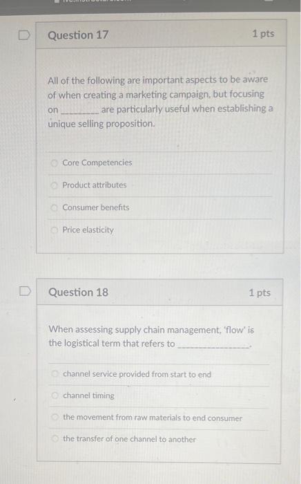 Solved D Question 17 1 pts All of the following are | Chegg.com