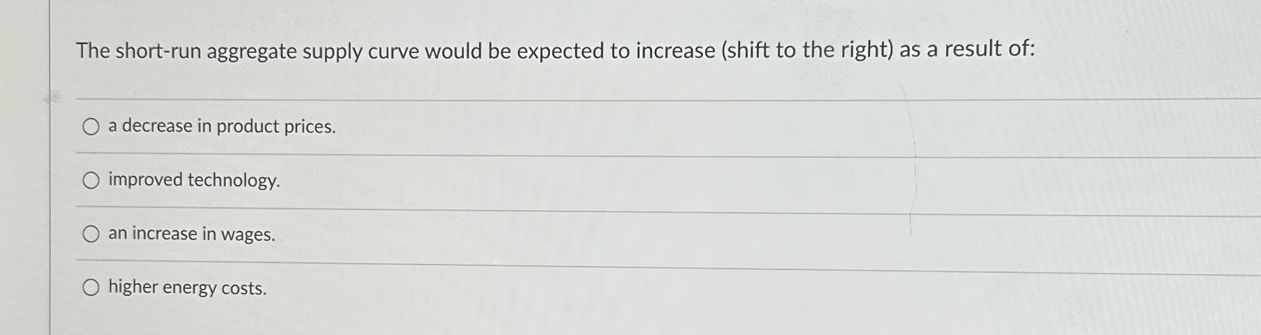Solved The short-run aggregate supply curve would be | Chegg.com