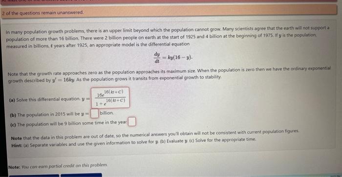 Solved In many population growth problems, there is an upper | Chegg.com