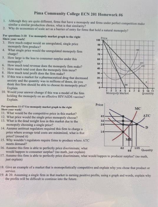 Solved Pima Community College ECN 201 Homework \#6 1. | Chegg.com