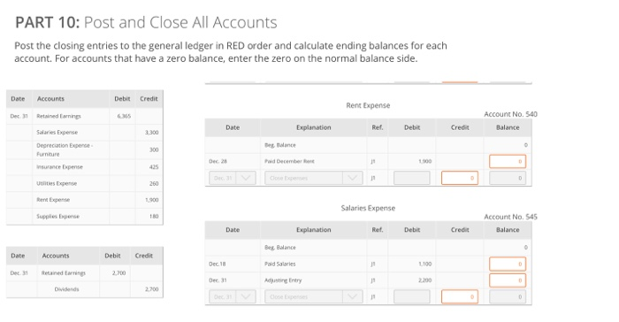 PART 10: Post and Close All Accounts Post the closing | Chegg.com