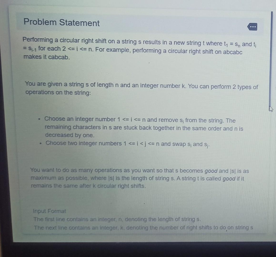 Solved Problem Statement O. Performing a circular right | Chegg.com