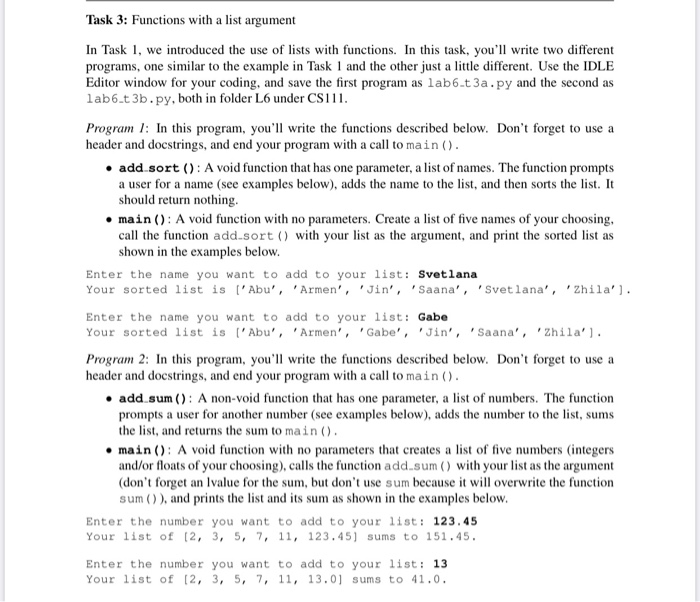 Solved Task 3: Functions with a list argument In Task 1, we | Chegg.com