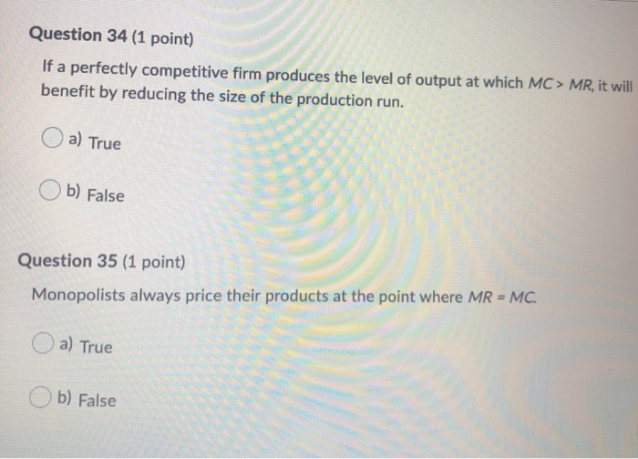 Solved Question 34 (1 Point) If A Perfectly Competitive Firm | Chegg.com