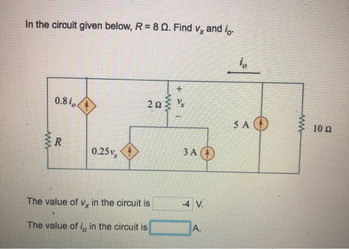 Solved In the circuit given below, R= 8 . Find V, and io. | Chegg.com