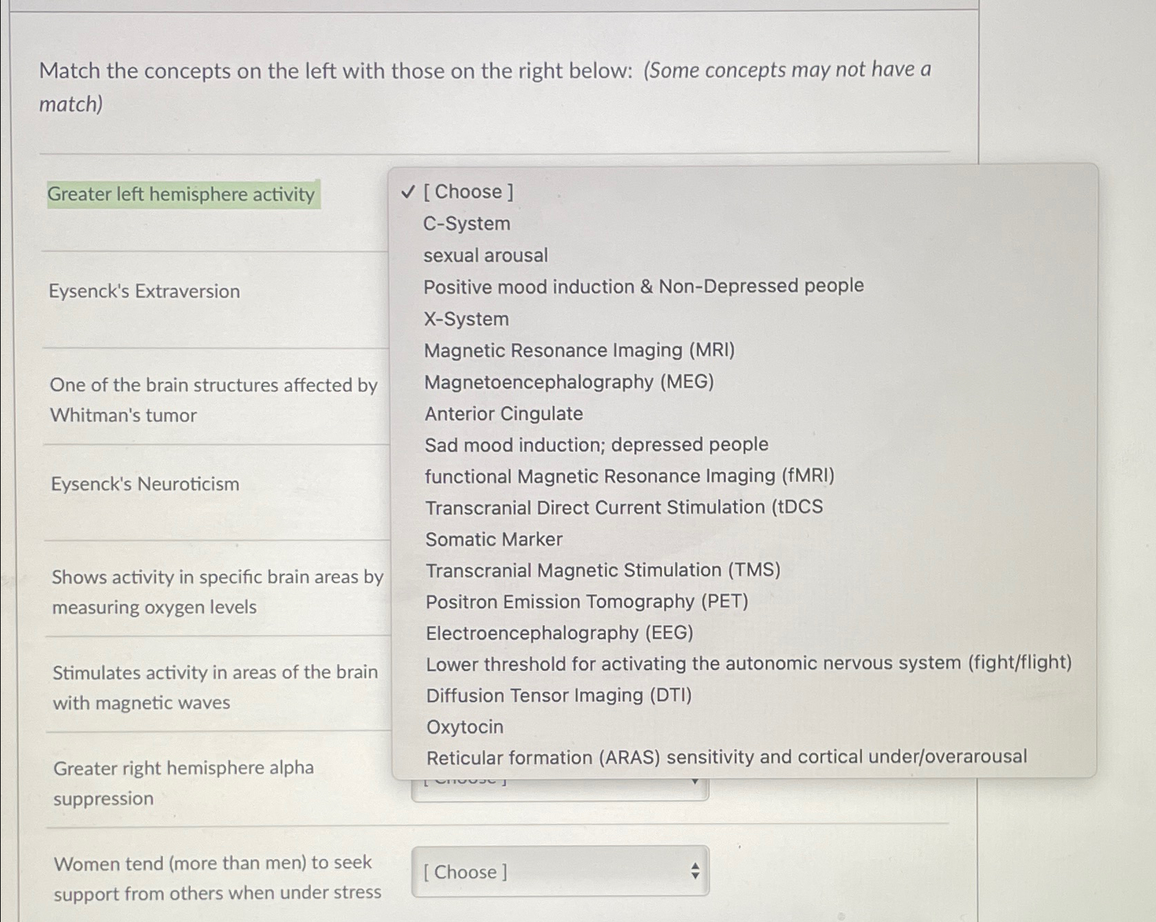 Solved Match the concepts on the left with those on the | Chegg.com