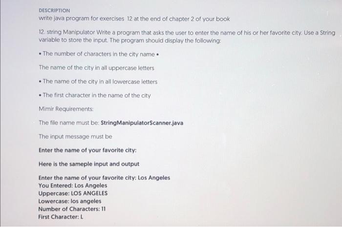 Solved DESCRIPTION write java program for exercises 12 at | Chegg.com