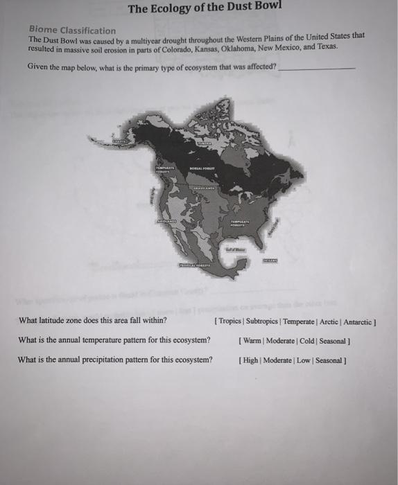 Solved The Ecology of the Dust Bowl Biome Classification The | Chegg.com