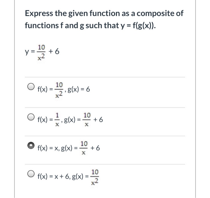 Solved Express The Given Function As A Composite Of Funct Chegg Com