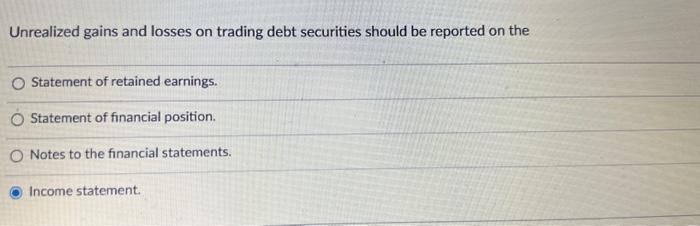 Solved Which of the following investments reports unrealized | Chegg.com