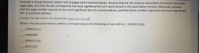 Solved Consider a virtual memory system with 8 pages and 4 | Chegg.com
