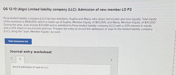 Solved QS 12-10 (Algo) Limited liability company (LLC): | Chegg.com