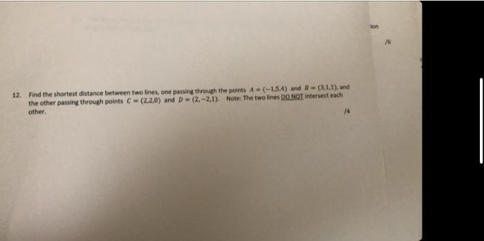 Solved lon 16 12. Find the shortest distance between two | Chegg.com