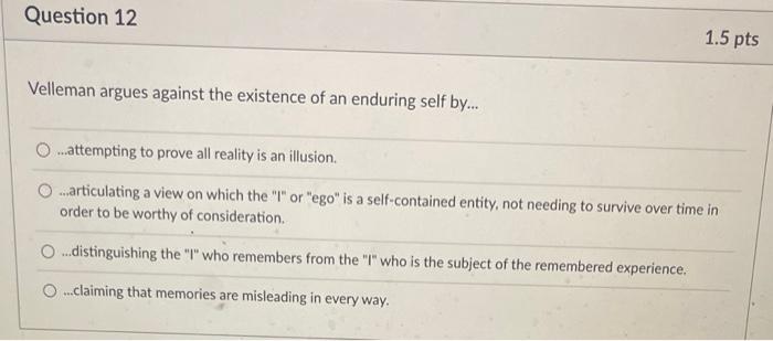 Solved Velleman argues against the existence of an enduring | Chegg.com