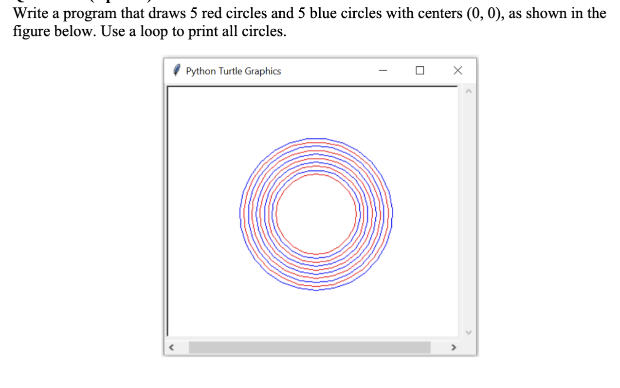 Solved Write a program that draws 5 ﻿red circles and 5 ﻿blue | Chegg.com