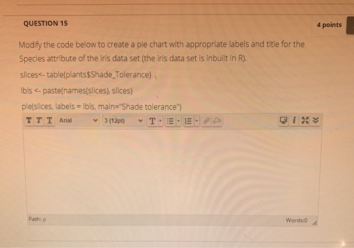 Solved QUESTION 15 4 points Modify the code below to create | Chegg.com