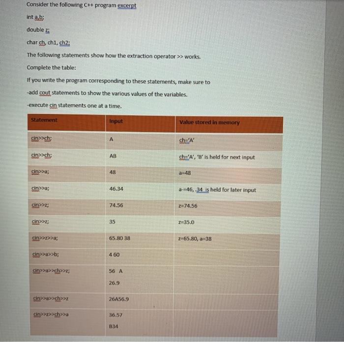 Solved Consider the following C++ program excerpt int a b; | Chegg.com