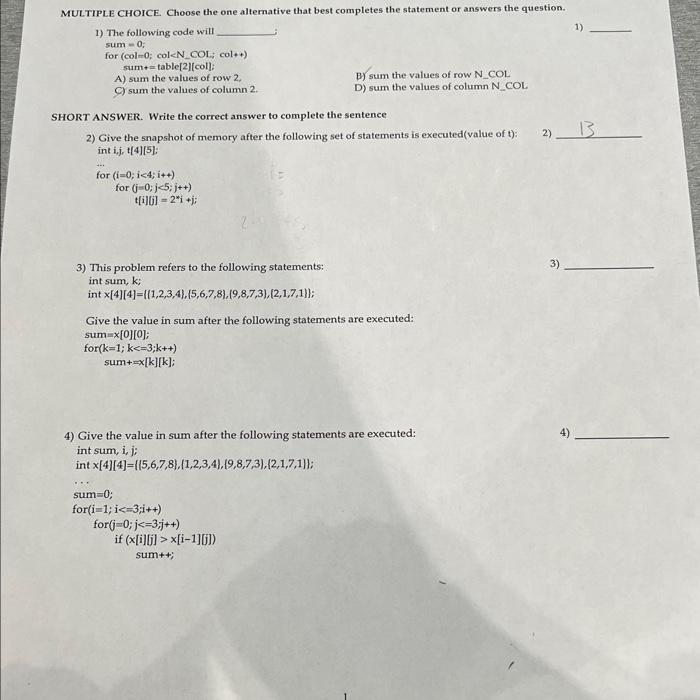 Solved MULTIPLE CHOICE. Choose the one alternative that best | Chegg.com