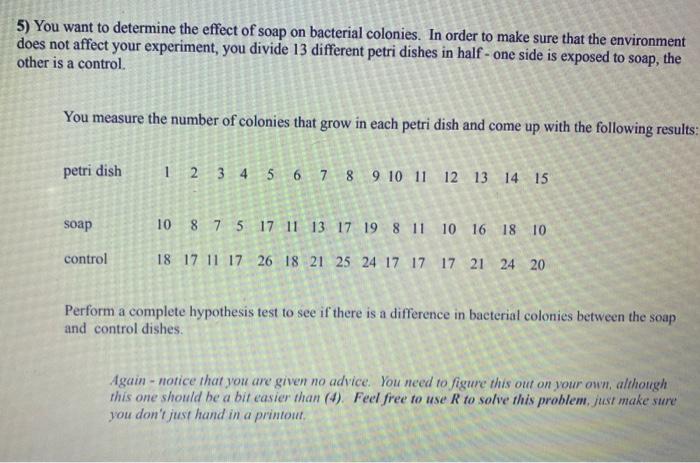 Solved 5) You want to determine the effect of soap on | Chegg.com