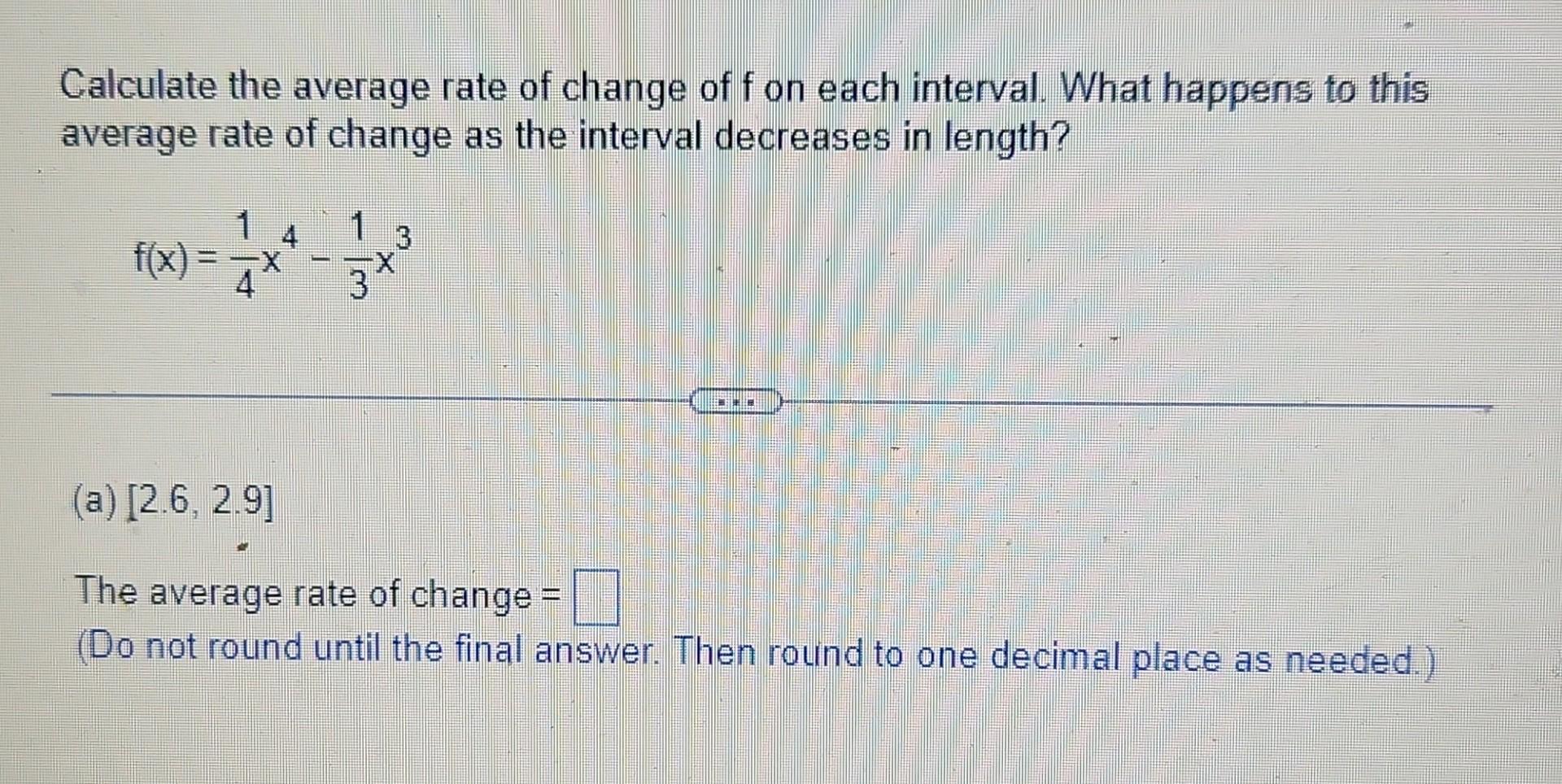average rate of change of f on the interval