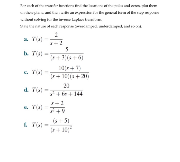 Solved For each of the transfer functions find the locations | Chegg.com