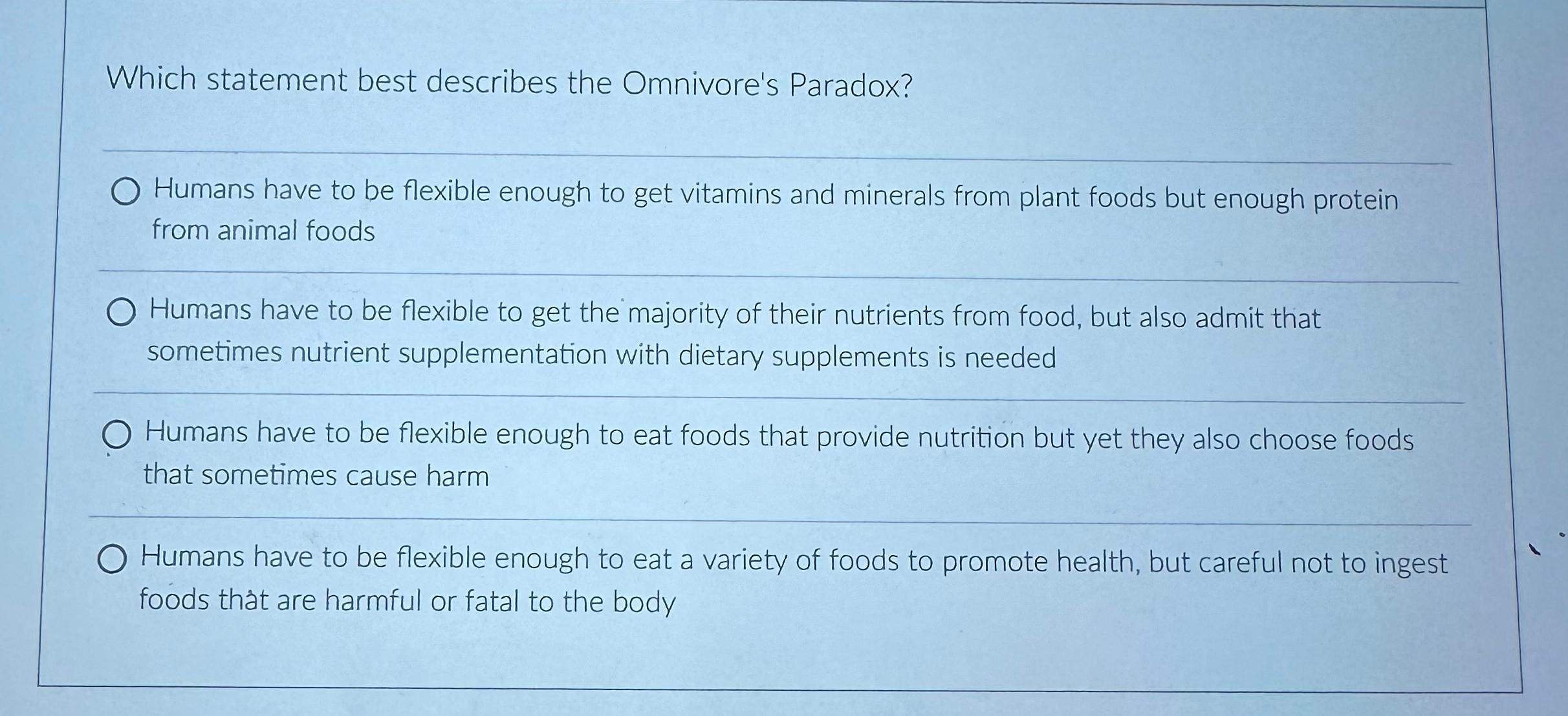 Solved Which statement best describes the Omnivore's