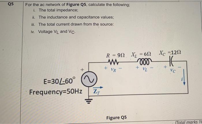 Solved Q5 For the ac network of Figure Q5, calculate the | Chegg.com
