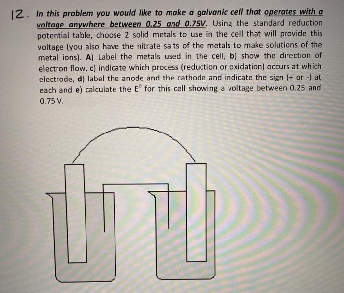 Solved 12. In this problem you would like to make a galvanic | Chegg.com