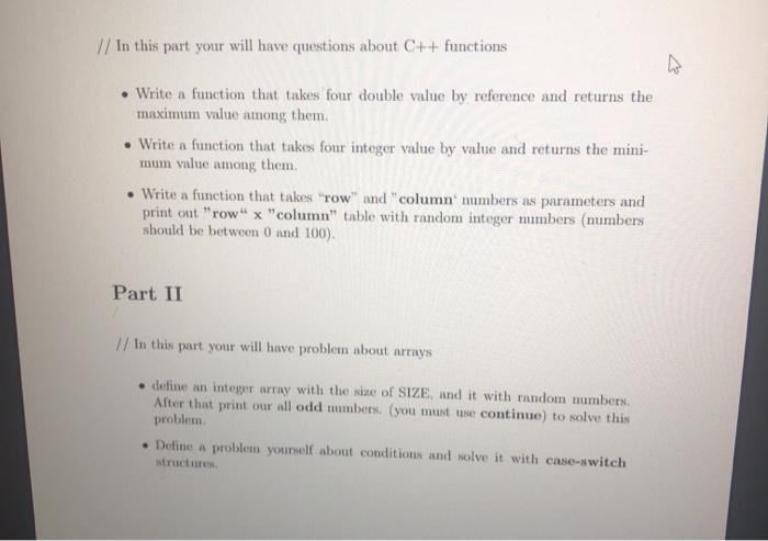 Solved // In this part your will have questions about C++ | Chegg.com