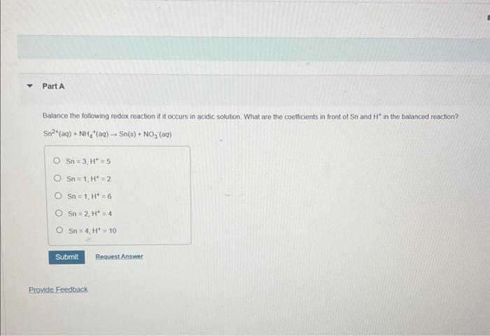 Solved Balance the following redox reaction if it occurs in | Chegg.com