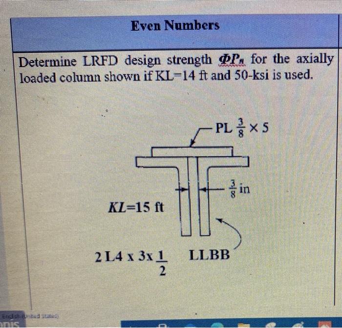 Solved Even Numbers Determine LRFD Design Strength P. For | Chegg.com