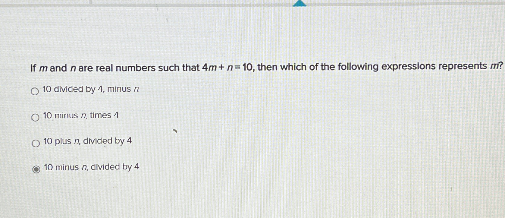 Solved If m ﻿and n ﻿are real numbers such that 4m+n=10,