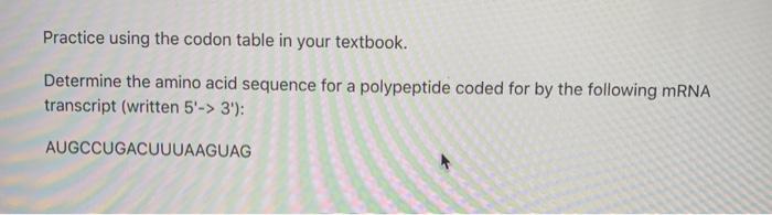 Solved Practice using the codon table in your textbook. | Chegg.com