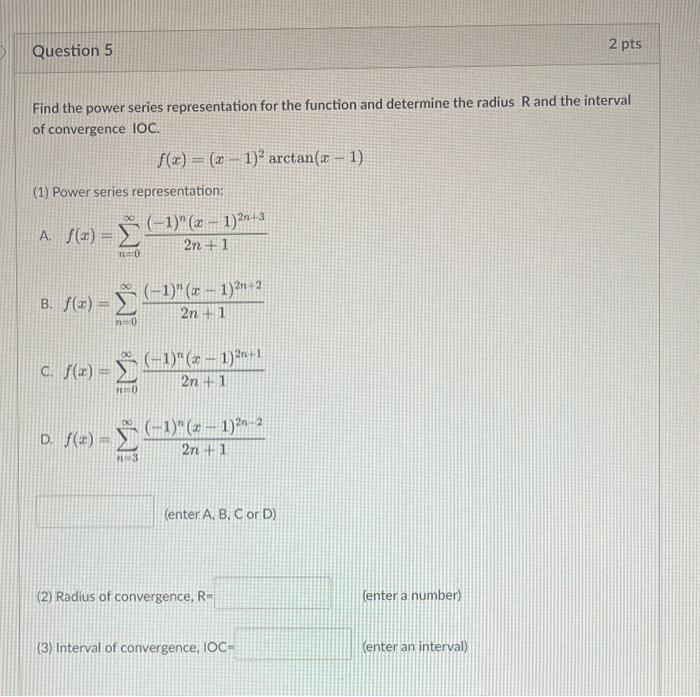 Find the power series representation for the function | Chegg.com